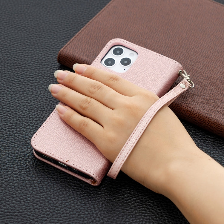 For iPhone 12 / 12 Pro Litchi Texture Pure Color Horizontal Flip Leather Case with Holder & Card Slots & Wallet & Lanyard
