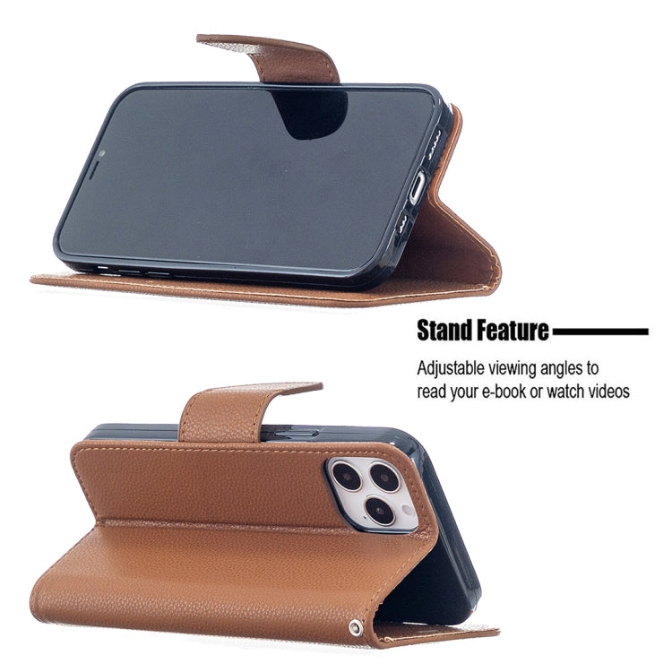 For iPhone 12 / 12 Pro Litchi Texture Pure Color Horizontal Flip Leather Case with Holder & Card Slots & Wallet & Lanyard