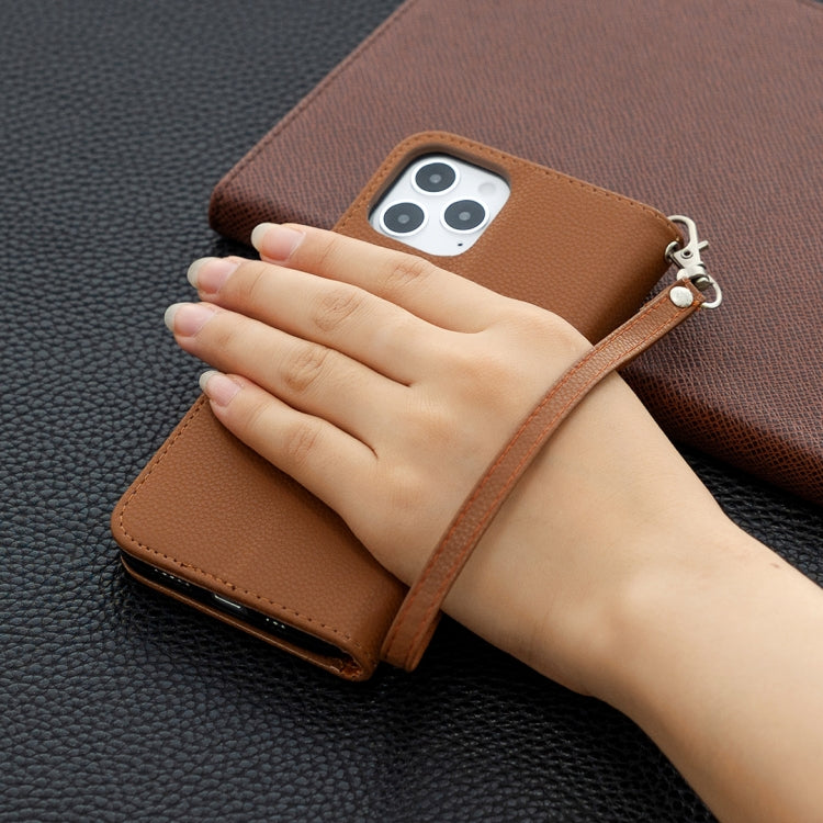 For iPhone 12 / 12 Pro Litchi Texture Pure Color Horizontal Flip Leather Case with Holder & Card Slots & Wallet & Lanyard
