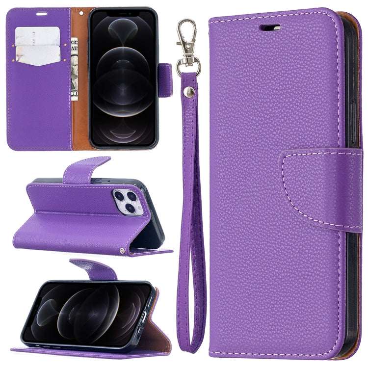 For iPhone 12 / 12 Pro Litchi Texture Pure Color Horizontal Flip Leather Case with Holder & Card Slots & Wallet & Lanyard