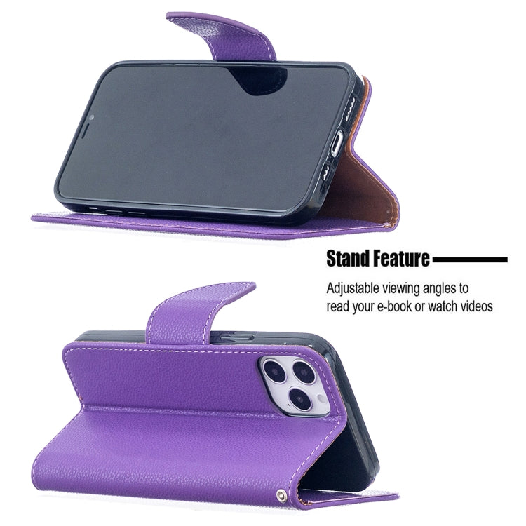 For iPhone 12 / 12 Pro Litchi Texture Pure Color Horizontal Flip Leather Case with Holder & Card Slots & Wallet & Lanyard