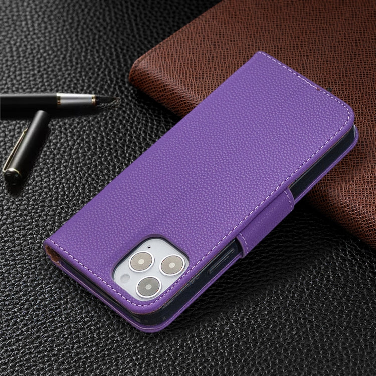 For iPhone 12 / 12 Pro Litchi Texture Pure Color Horizontal Flip Leather Case with Holder & Card Slots & Wallet & Lanyard