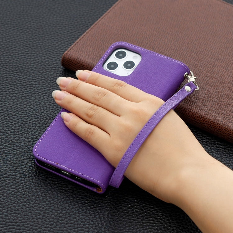 For iPhone 12 / 12 Pro Litchi Texture Pure Color Horizontal Flip Leather Case with Holder & Card Slots & Wallet & Lanyard