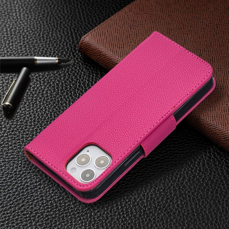 For iPhone 12 / 12 Pro Litchi Texture Pure Color Horizontal Flip Leather Case with Holder & Card Slots & Wallet & Lanyard