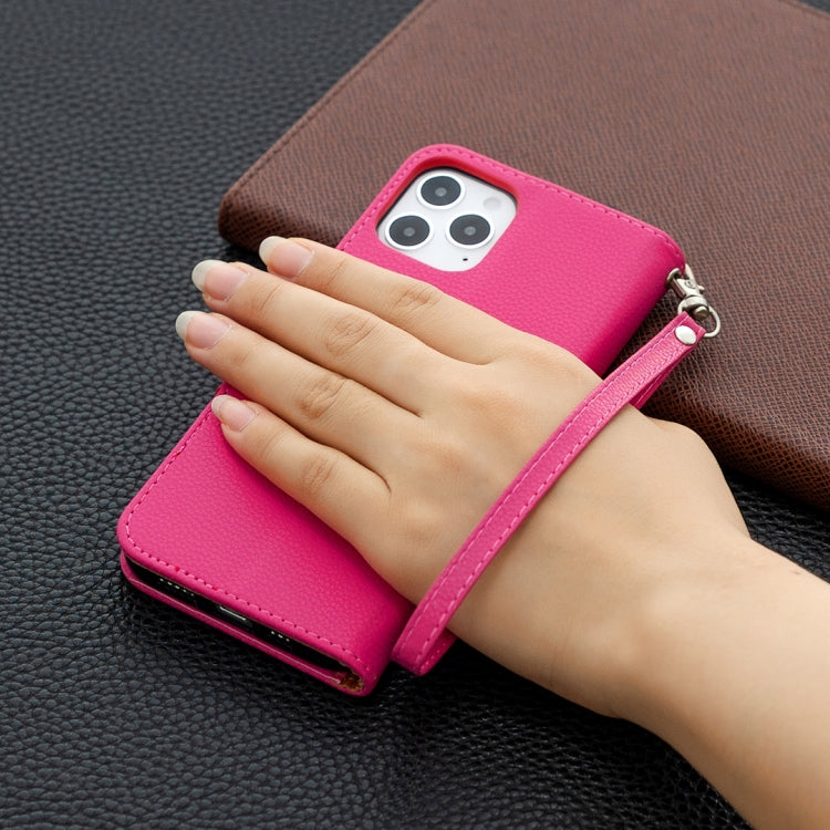 For iPhone 12 / 12 Pro Litchi Texture Pure Color Horizontal Flip Leather Case with Holder & Card Slots & Wallet & Lanyard