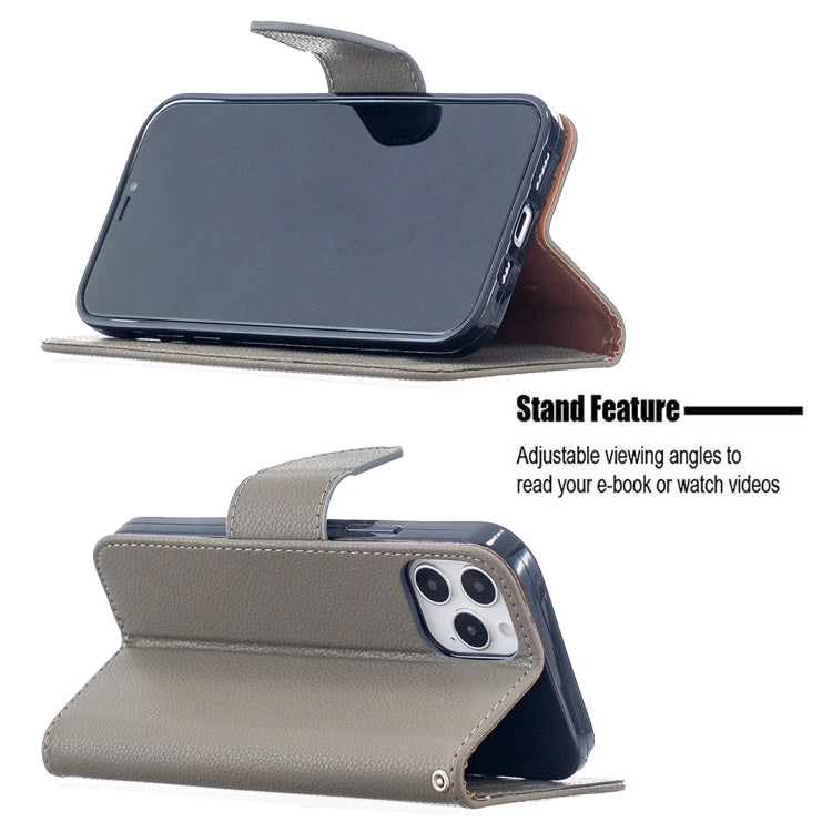 For iPhone 12 / 12 Pro Litchi Texture Pure Color Horizontal Flip Leather Case with Holder & Card Slots & Wallet & Lanyard