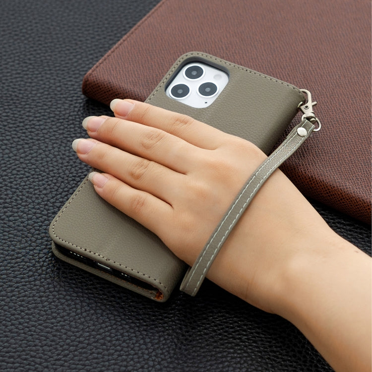 For iPhone 12 / 12 Pro Litchi Texture Pure Color Horizontal Flip Leather Case with Holder & Card Slots & Wallet & Lanyard