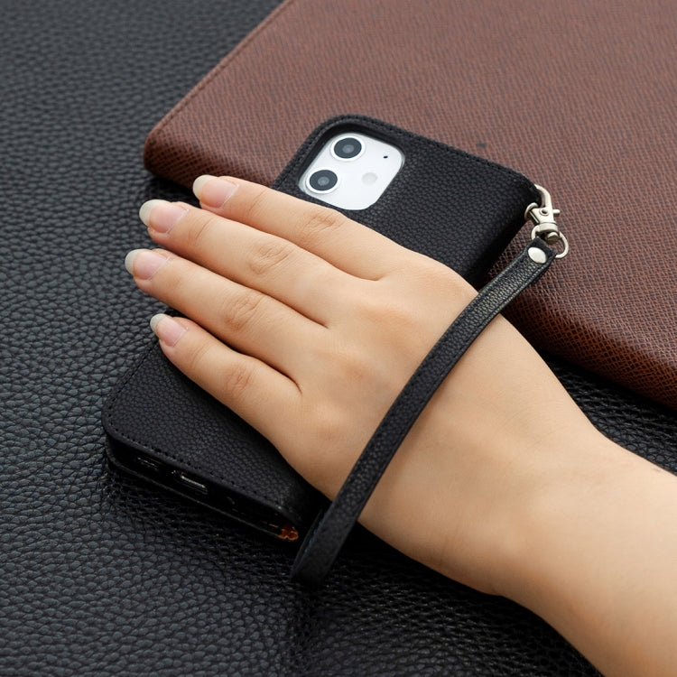 For iPhone 12 mini Litchi Texture Pure Color Horizontal Flip Leather Case with Holder & Card Slots & Wallet & Lanyard