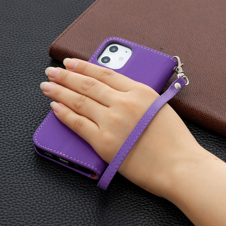 For iPhone 12 mini Litchi Texture Pure Color Horizontal Flip Leather Case with Holder & Card Slots & Wallet & Lanyard