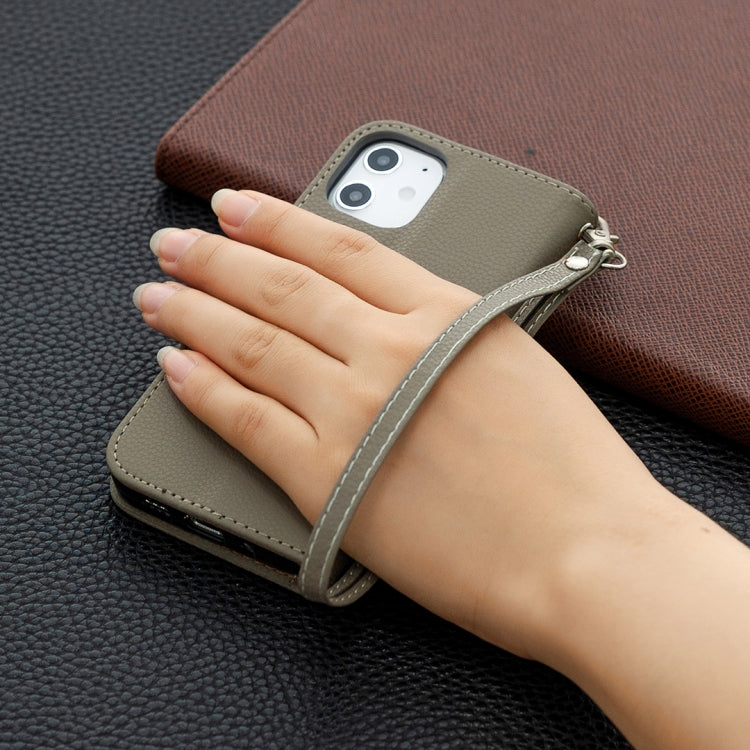 For iPhone 12 mini Litchi Texture Pure Color Horizontal Flip Leather Case with Holder & Card Slots & Wallet & Lanyard