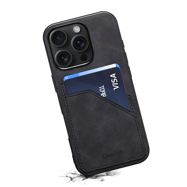 For iPhone 16 Denior D09 PU Dual Card Slot Back Cover Phone Case