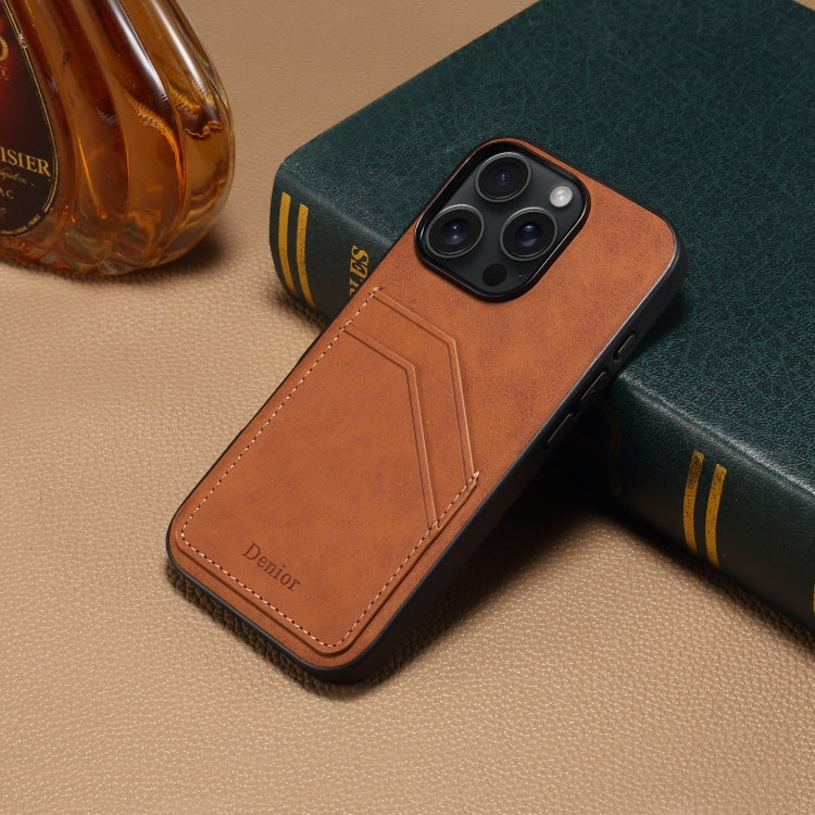 For iPhone 16 Denior D09 PU Dual Card Slot Back Cover Phone Case