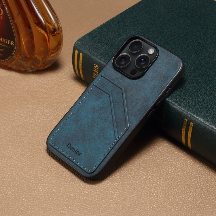 For iPhone 16 Denior D09 PU Dual Card Slot Back Cover Phone Case