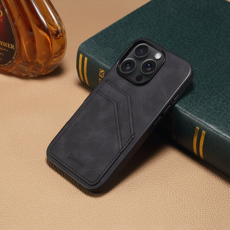 For iPhone 16 Plus Denior D09 PU Dual Card Slot Back Cover Phone Case
