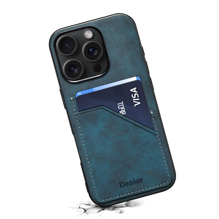 For iPhone 16 Plus Denior D09 PU Dual Card Slot Back Cover Phone Case