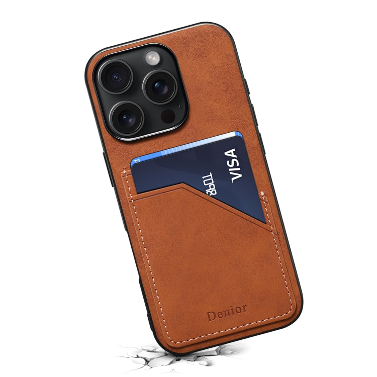 For iPhone 16 Pro Max Denior D09 PU Dual Card Slot Back Cover Phone Case