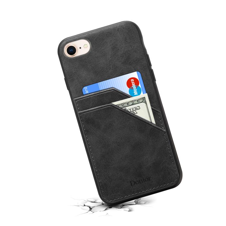 For iPhone 17e / 16e Denior D09 PU Dual Card Slot Back Cover Phone Case
