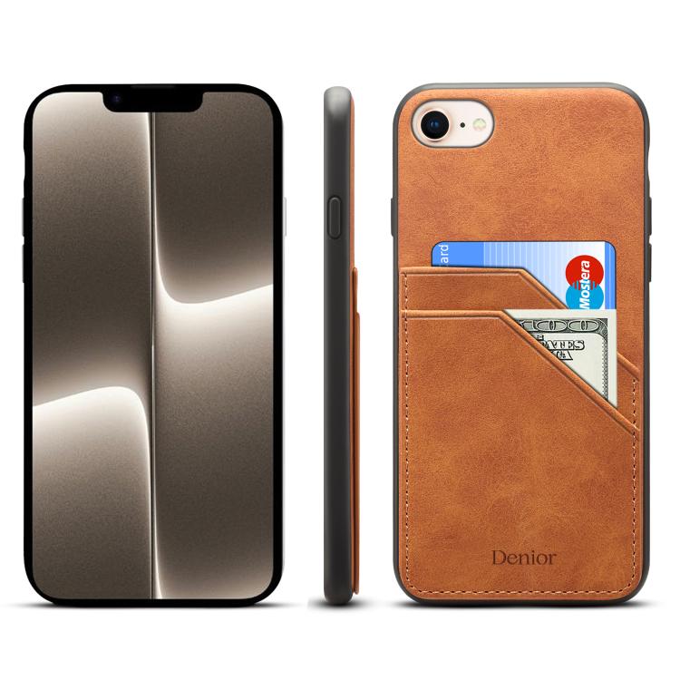 For iPhone 17e / 16e Denior D09 PU Dual Card Slot Back Cover Phone Case
