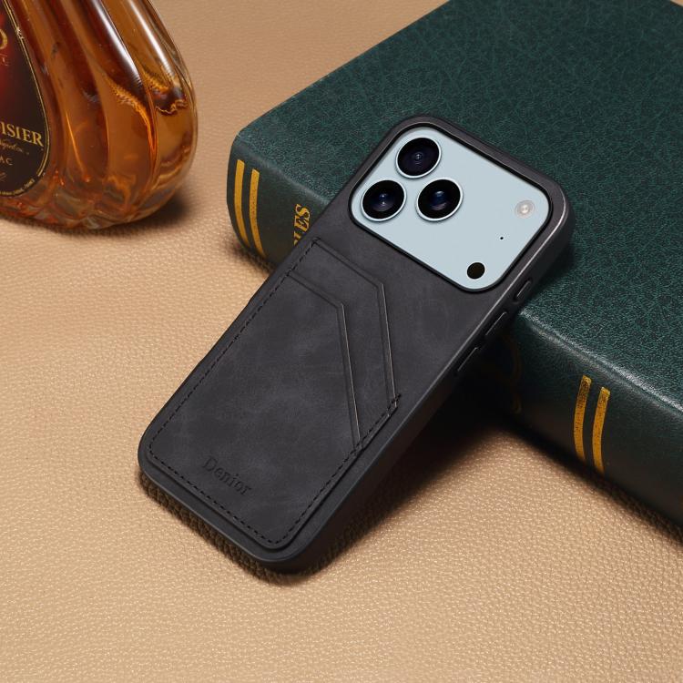 For iPhone 17 Pro Denior D09 PU Dual Card Slot Back Cover Phone Case