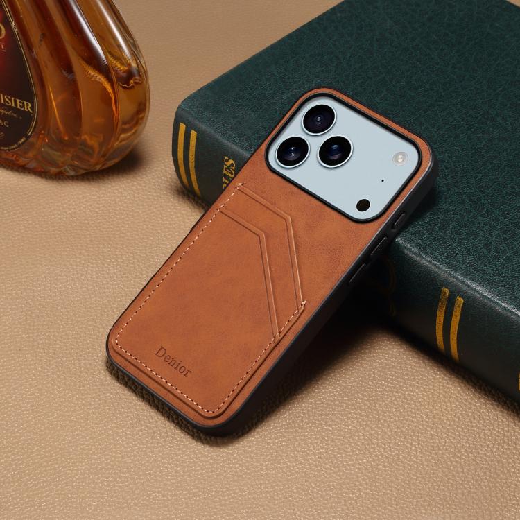For iPhone 17 Pro Denior D09 PU Dual Card Slot Back Cover Phone Case