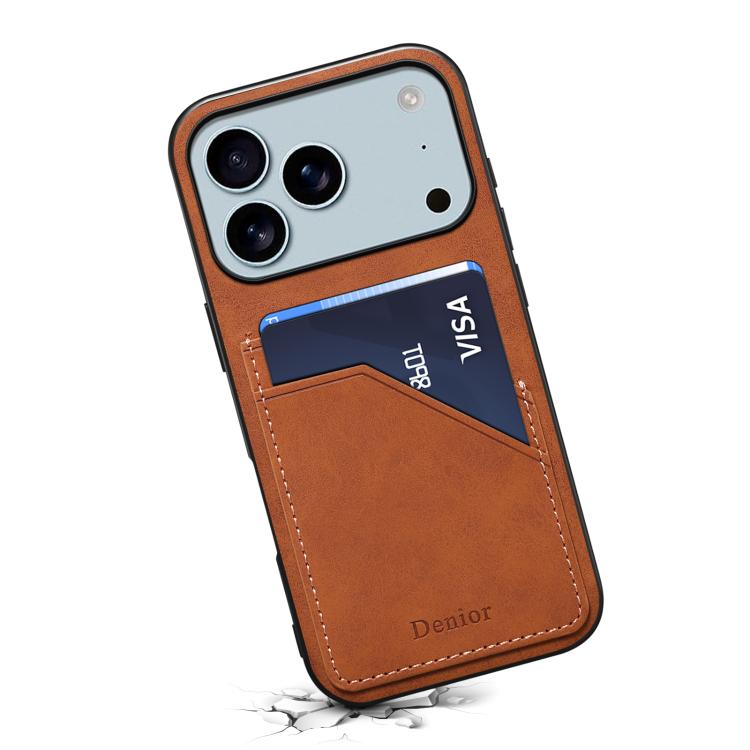 For iPhone 17 Pro Max Denior D09 PU Dual Card Slot Back Cover Phone Case