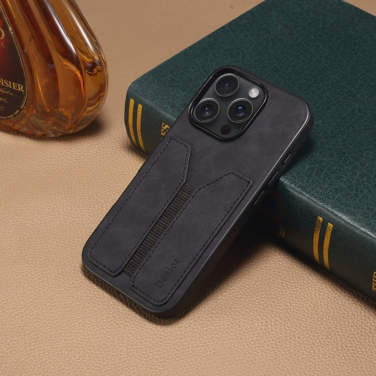 For iPhone 16 Pro Denior D07 DV Elastic Card Slot PU Back Cover Phone Case