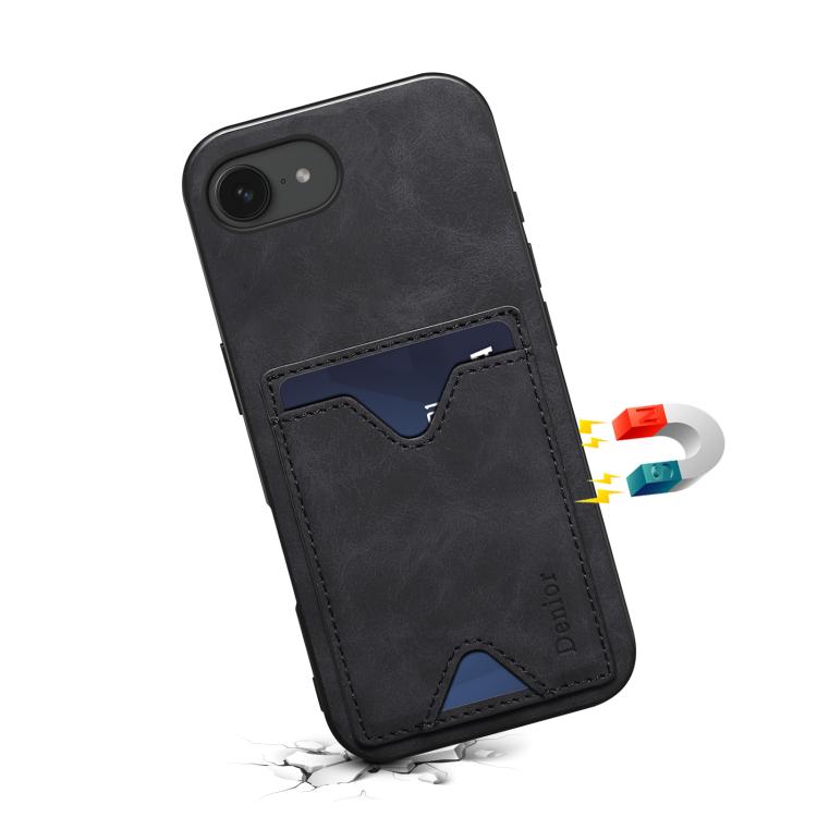 For iPhone 17e / 16e Denior D06 PU Back Cover Card Slot Holder Phone Case