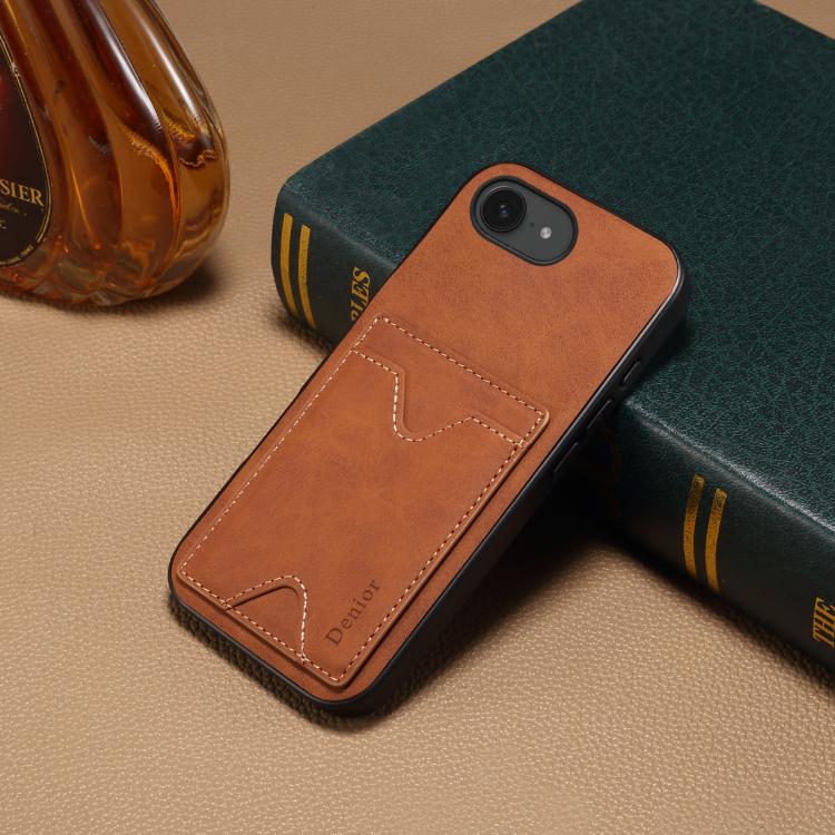 For iPhone 17e / 16e Denior D06 PU Back Cover Card Slot Holder Phone Case