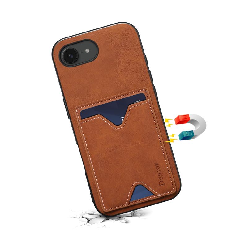 For iPhone 17e / 16e Denior D06 PU Back Cover Card Slot Holder Phone Case