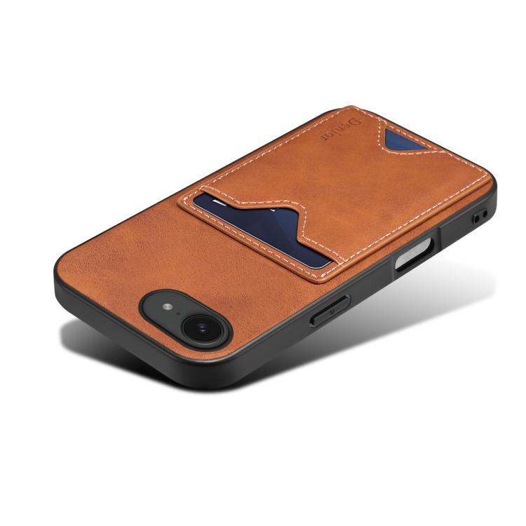 For iPhone 17e / 16e Denior D06 PU Back Cover Card Slot Holder Phone Case