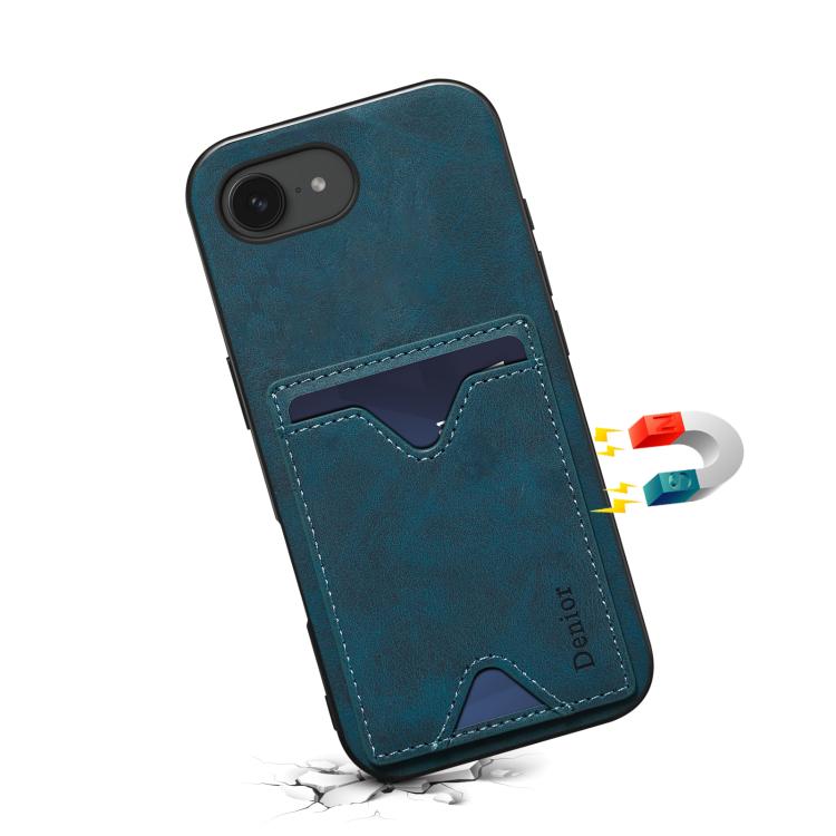 For iPhone 17e / 16e Denior D06 PU Back Cover Card Slot Holder Phone Case