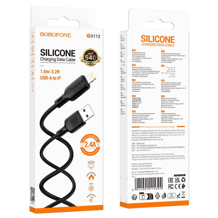 BOROFONE BX113 2.4A USB to 8 Pin Silicone Charging Data Cable, Length:1m