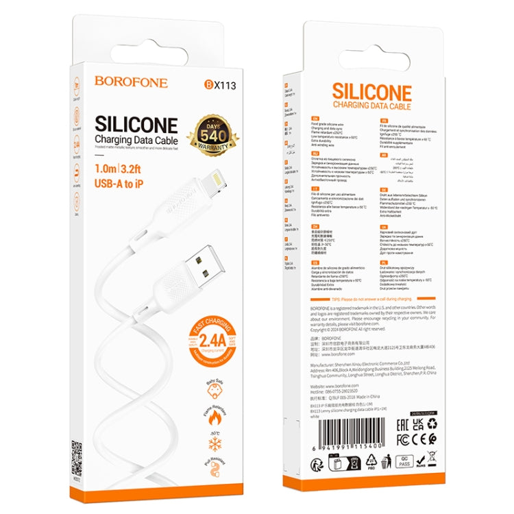 BOROFONE BX113 2.4A USB to 8 Pin Silicone Charging Data Cable, Length:1m