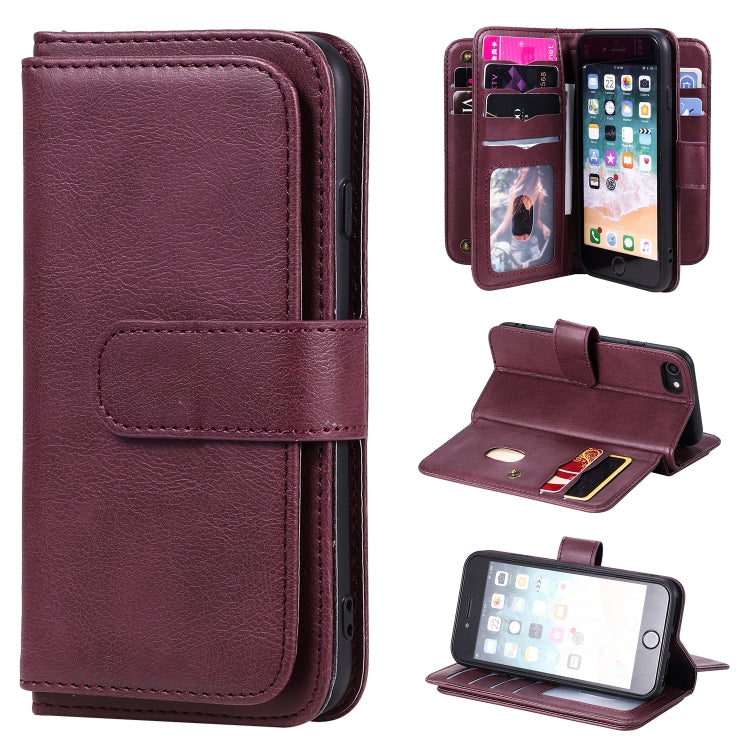 For iPhone 8 & 7 Multifunctional Magnetic Copper Buckle Horizontal Flip Solid Color Leather Case with 10 Card Slots & Wallet & Holder & Photo Frame