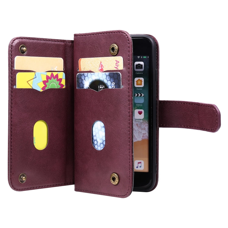 For iPhone 8 & 7 Multifunctional Magnetic Copper Buckle Horizontal Flip Solid Color Leather Case with 10 Card Slots & Wallet & Holder & Photo Frame