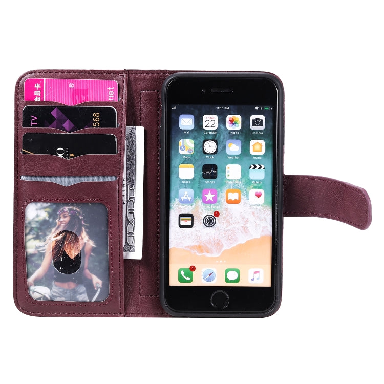 For iPhone 8 & 7 Multifunctional Magnetic Copper Buckle Horizontal Flip Solid Color Leather Case with 10 Card Slots & Wallet & Holder & Photo Frame