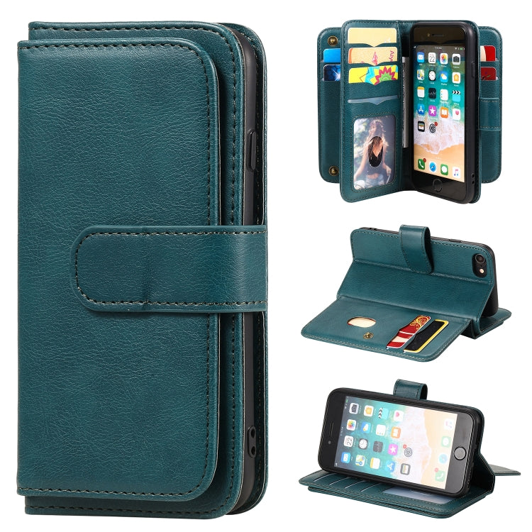 For iPhone 8 & 7 Multifunctional Magnetic Copper Buckle Horizontal Flip Solid Color Leather Case with 10 Card Slots & Wallet & Holder & Photo Frame