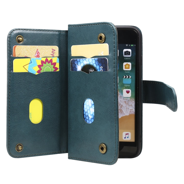 For iPhone 8 & 7 Multifunctional Magnetic Copper Buckle Horizontal Flip Solid Color Leather Case with 10 Card Slots & Wallet & Holder & Photo Frame