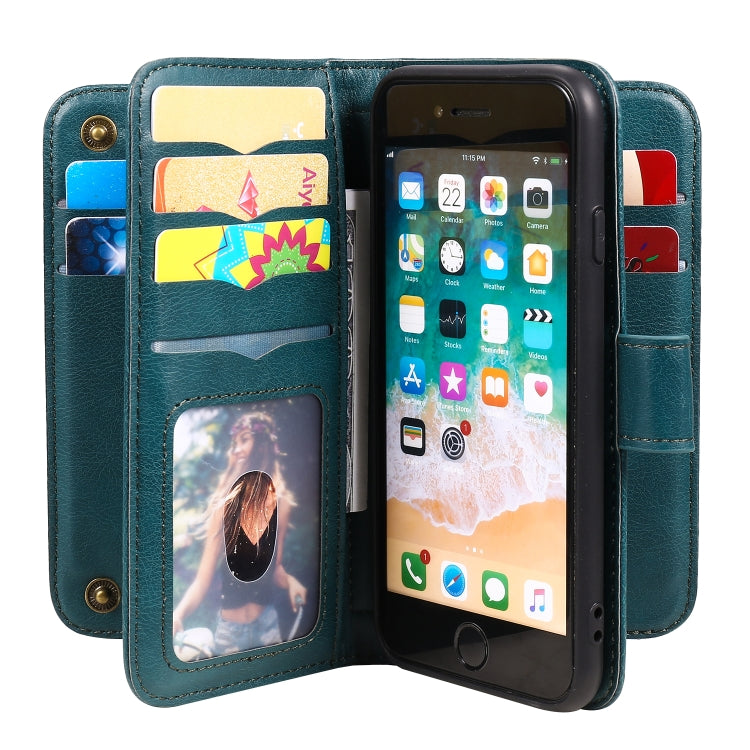 For iPhone 8 & 7 Multifunctional Magnetic Copper Buckle Horizontal Flip Solid Color Leather Case with 10 Card Slots & Wallet & Holder & Photo Frame
