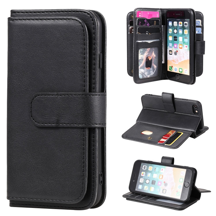 For iPhone 8 & 7 Multifunctional Magnetic Copper Buckle Horizontal Flip Solid Color Leather Case with 10 Card Slots & Wallet & Holder & Photo Frame