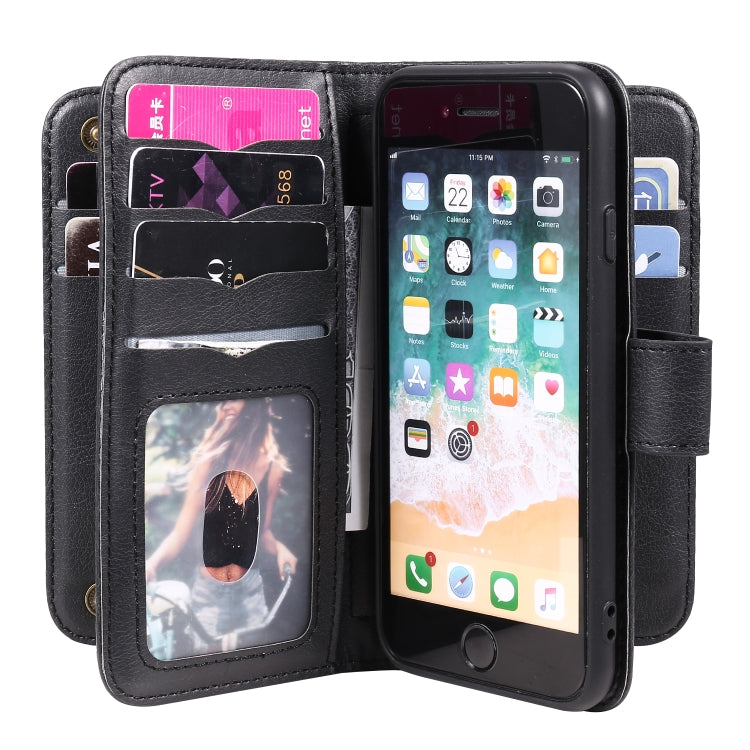 For iPhone 8 & 7 Multifunctional Magnetic Copper Buckle Horizontal Flip Solid Color Leather Case with 10 Card Slots & Wallet & Holder & Photo Frame