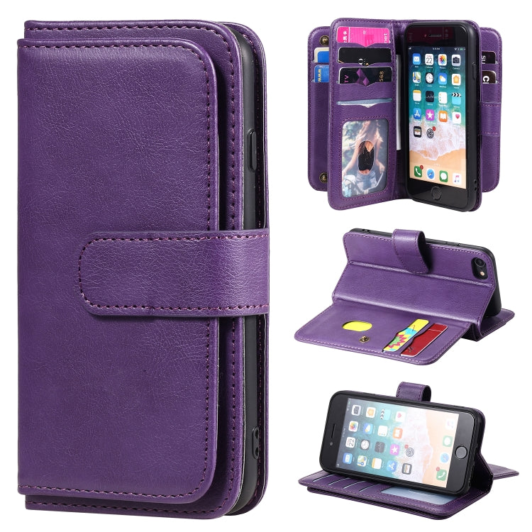 For iPhone 8 & 7 Multifunctional Magnetic Copper Buckle Horizontal Flip Solid Color Leather Case with 10 Card Slots & Wallet & Holder & Photo Frame