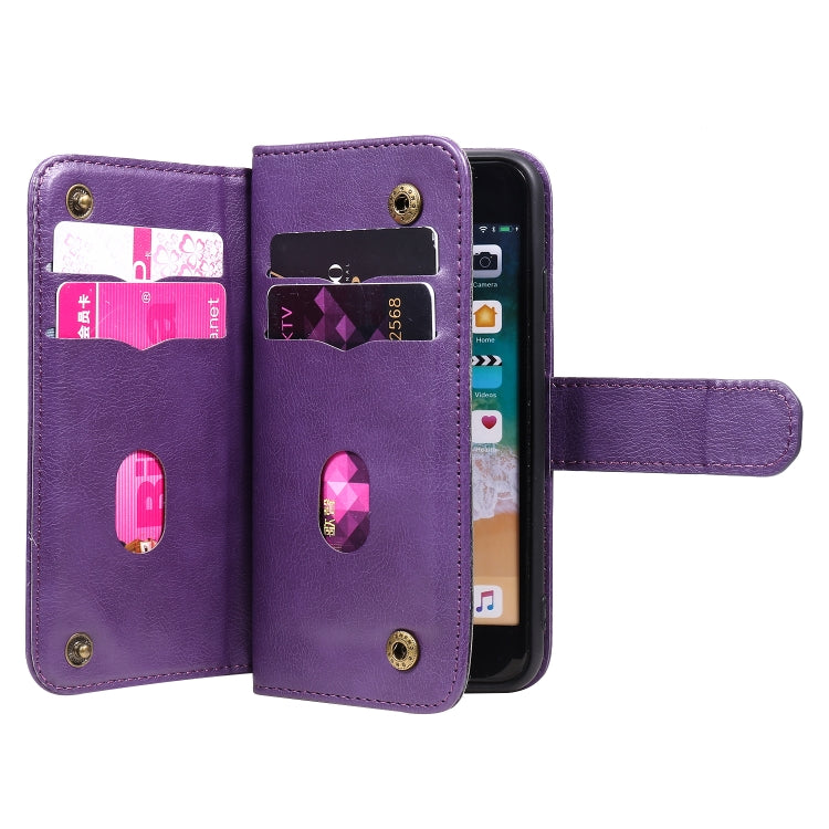 For iPhone 8 & 7 Multifunctional Magnetic Copper Buckle Horizontal Flip Solid Color Leather Case with 10 Card Slots & Wallet & Holder & Photo Frame