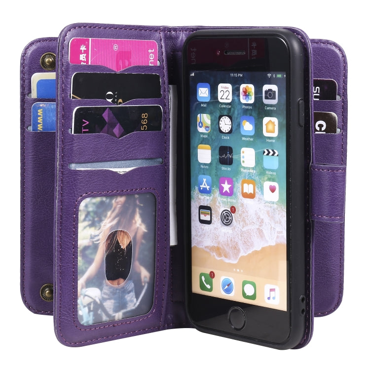 For iPhone 8 & 7 Multifunctional Magnetic Copper Buckle Horizontal Flip Solid Color Leather Case with 10 Card Slots & Wallet & Holder & Photo Frame