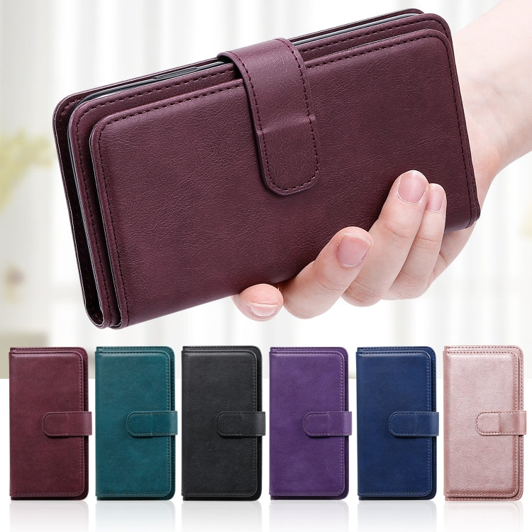 For iPhone 8 & 7 Multifunctional Magnetic Copper Buckle Horizontal Flip Solid Color Leather Case with 10 Card Slots & Wallet & Holder & Photo Frame