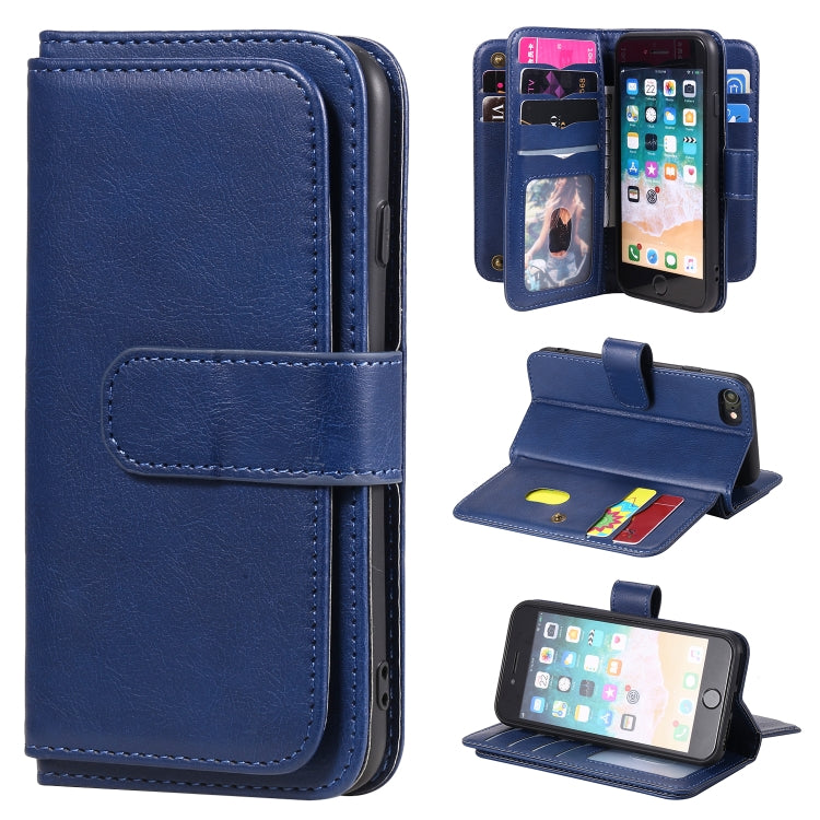 For iPhone 8 & 7 Multifunctional Magnetic Copper Buckle Horizontal Flip Solid Color Leather Case with 10 Card Slots & Wallet & Holder & Photo Frame