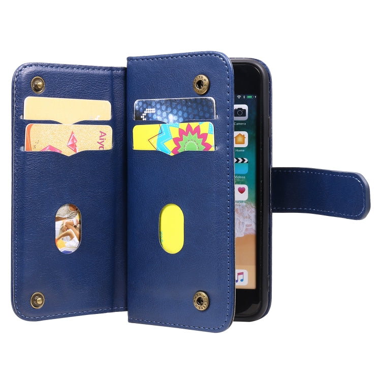 For iPhone 8 & 7 Multifunctional Magnetic Copper Buckle Horizontal Flip Solid Color Leather Case with 10 Card Slots & Wallet & Holder & Photo Frame