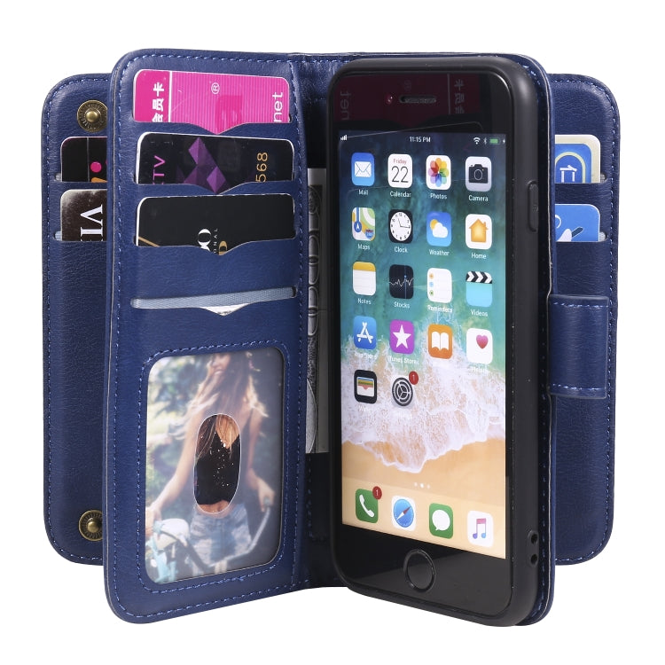 For iPhone 8 & 7 Multifunctional Magnetic Copper Buckle Horizontal Flip Solid Color Leather Case with 10 Card Slots & Wallet & Holder & Photo Frame