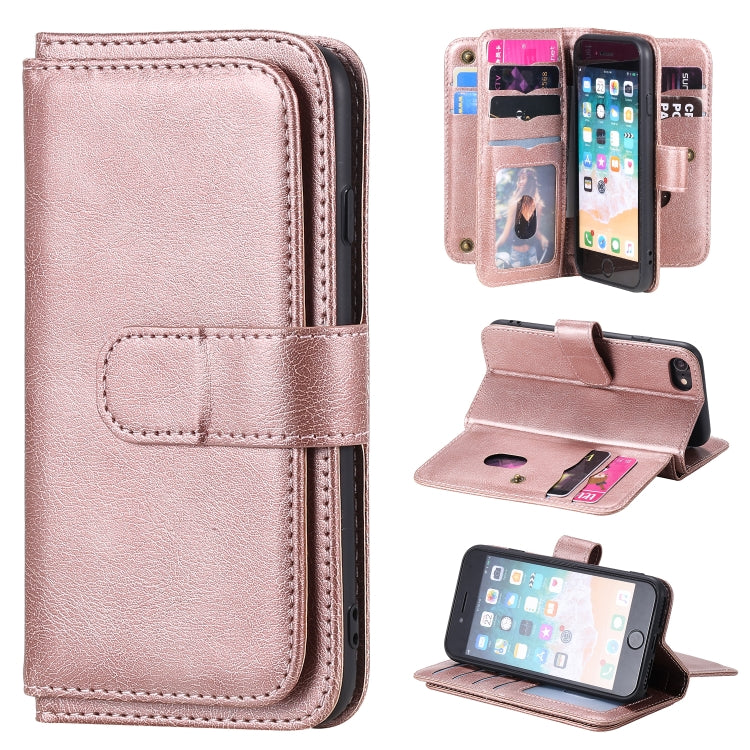 For iPhone 8 & 7 Multifunctional Magnetic Copper Buckle Horizontal Flip Solid Color Leather Case with 10 Card Slots & Wallet & Holder & Photo Frame