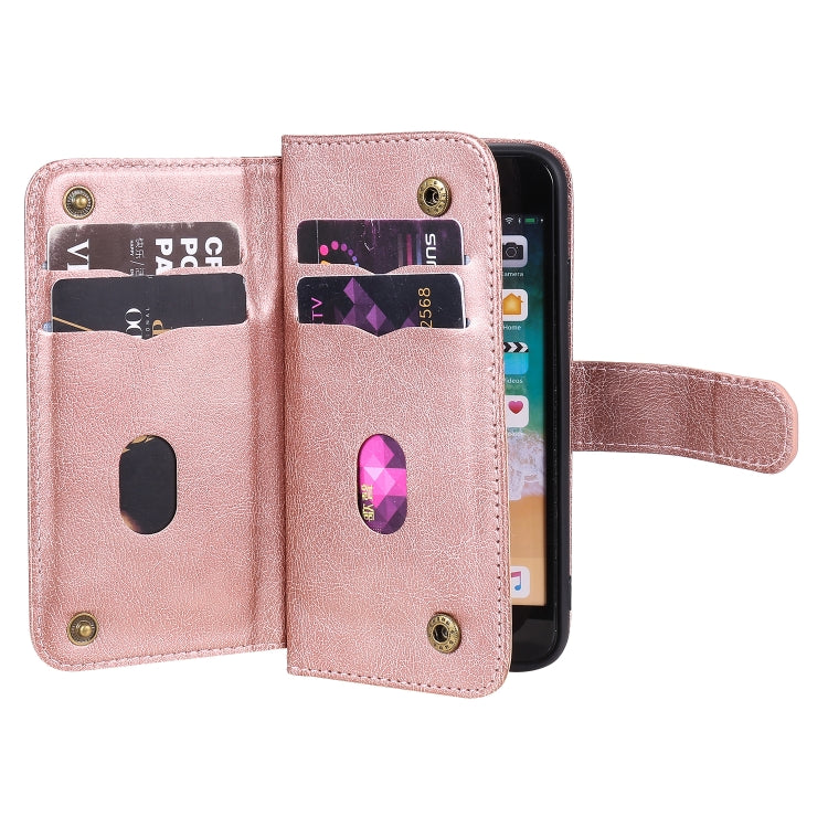 For iPhone 8 & 7 Multifunctional Magnetic Copper Buckle Horizontal Flip Solid Color Leather Case with 10 Card Slots & Wallet & Holder & Photo Frame